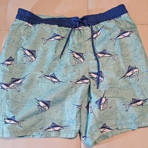 Izod Aqua and Navy Swim Trunks
